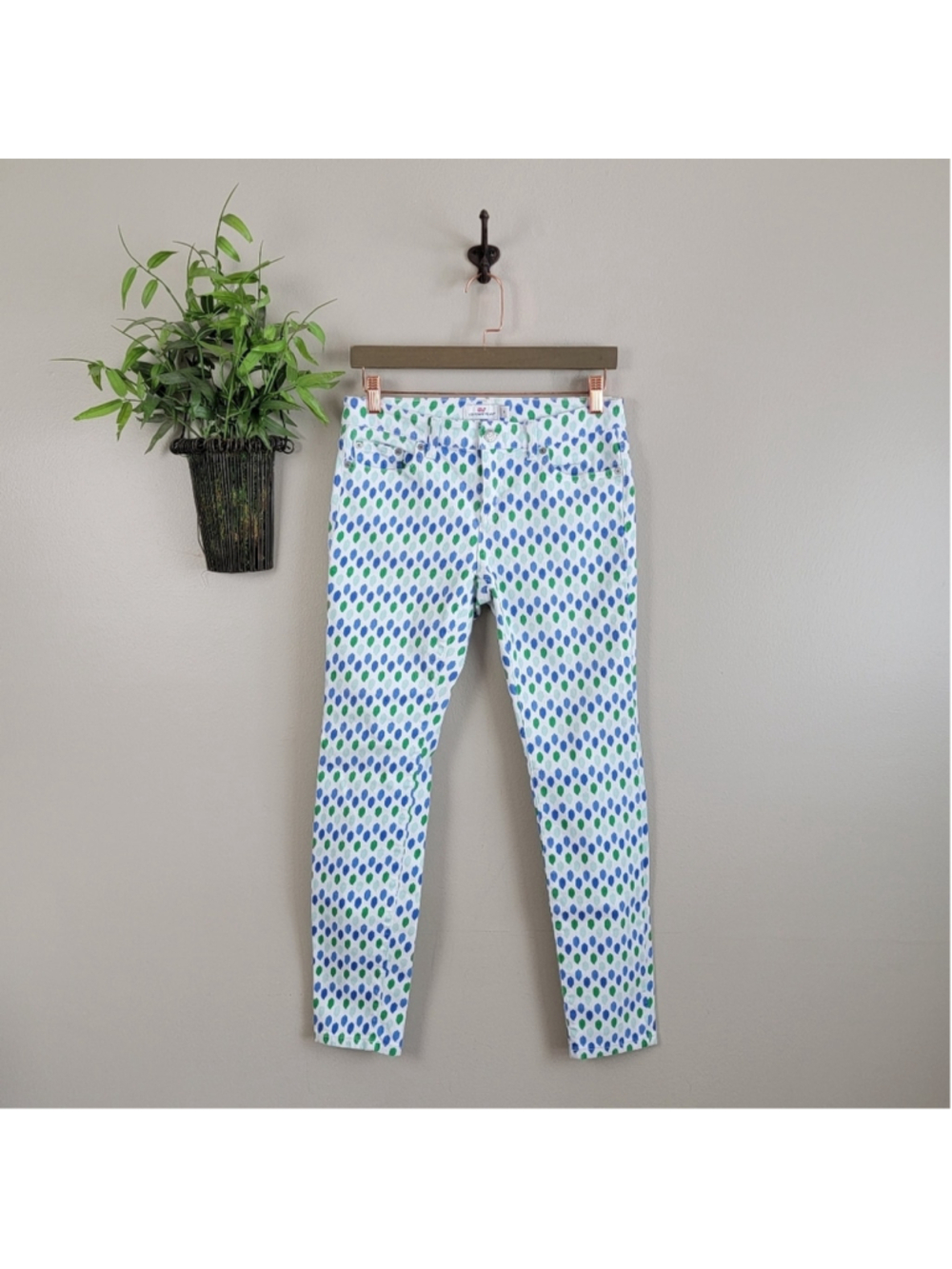Vineyard Vines 6 Ikat Polka Dot Print White Skinny Ankle Jegging Stretch Jeans
